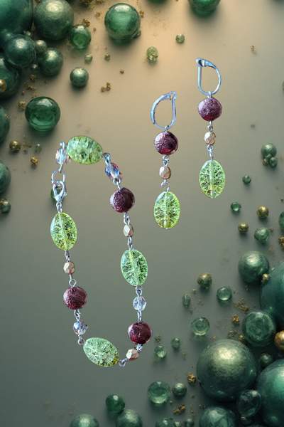 Lime Green & Brown Bracelet & Earrings Set