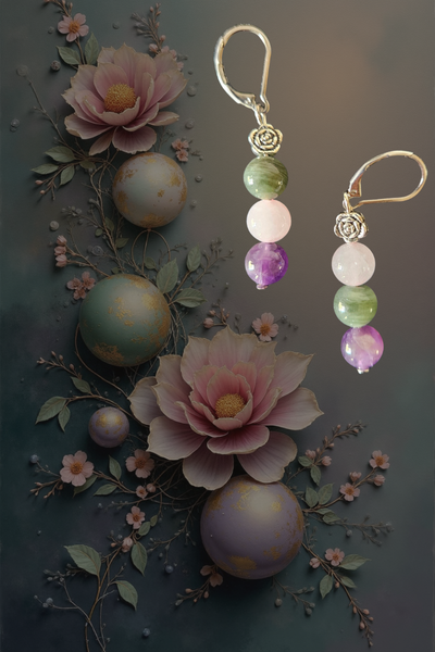 Lilac, Sage Green & White Gemstone Earrings