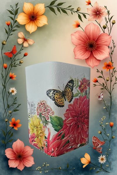 Square Decoupaged Hand-painted Glass Vase