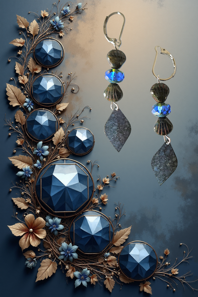 Blue Beads and Metal Earrings