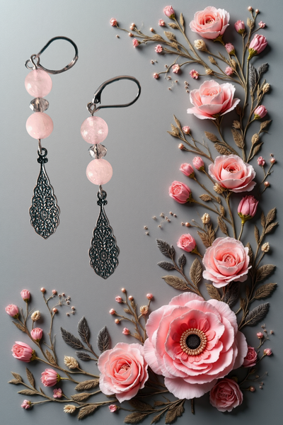 Pink Gemstones and Silver Earrings