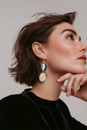 Gray Drop Earrings with Textured and Lampwork Beads