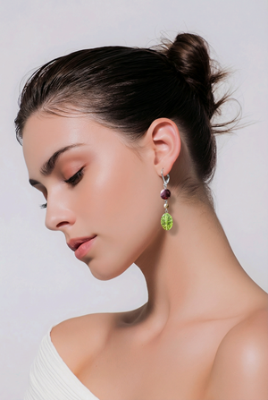 Lime Green & Brown Drop Earrings
