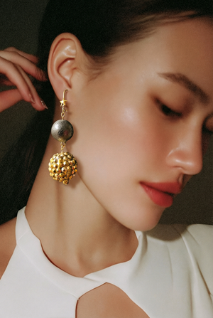 New Year's Eve Ball Earrings - Gold and Black