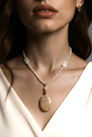 Pearls Pendant with Shell Beads & Wiring Wrapping