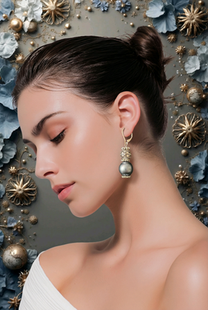 Silver Drop Earrings with Satin Blue Pearl