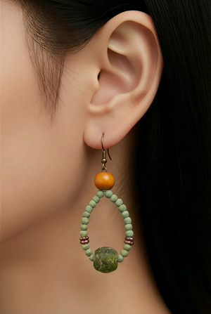 Sage Green Drop Earrings with Wood Bead