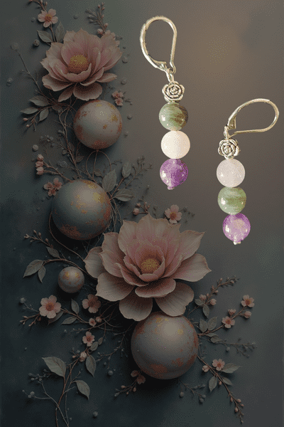 Lilac, Sage Green & White Gemstone Earrings