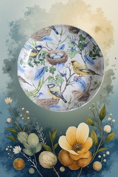 Reversed Decoupaged Blue Floral Dessert Plate