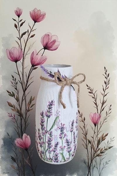 Decoupaged Glass Hand-painted Vase