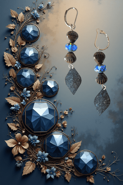 Blue Beads and Metal Earrings