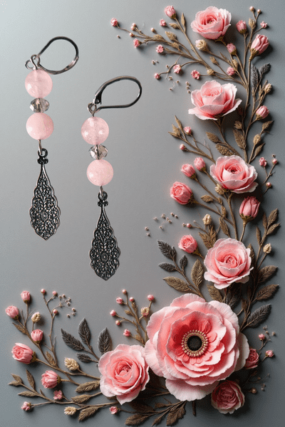 Pink Gemstones and Silver Earrings