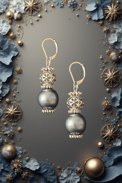Silver Drop Earrings with Satin Blue Pearl