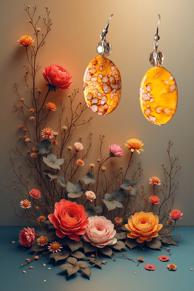 Drop Earrings with a Simple Marbled Orange Bead with Amber Glass Bead