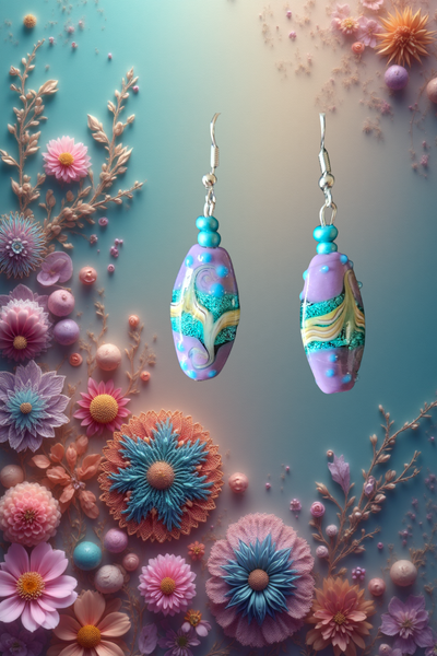 Teal & Purple Glass Lampwork Earrings