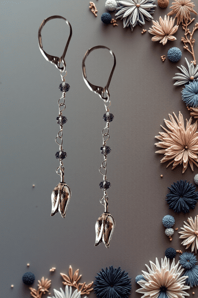 Tiny Purple Glass Beads with Silver Tulip